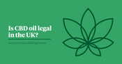 A green background with the Supreme CBD logo with text to the left displaying is CBD oil legal in the UK