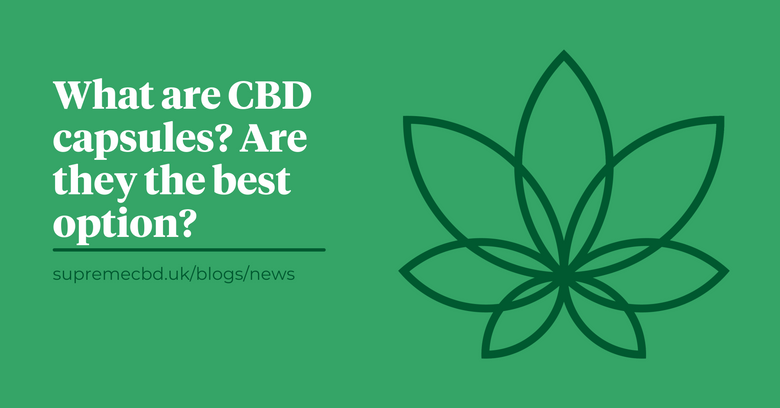 A green background with the Supreme CBD logo with white text explaining what are CBD capsules? Are they the best option?. This is to ask the question for CBD users to see if it is or could be their preferred method of CBD dosing. 