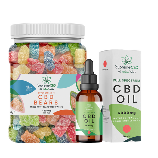 EXCLUSIVO: Paquete de CBD súper fuerte: 6000 mg de aceite de CBD con gomitas de 4800 mg GRATIS