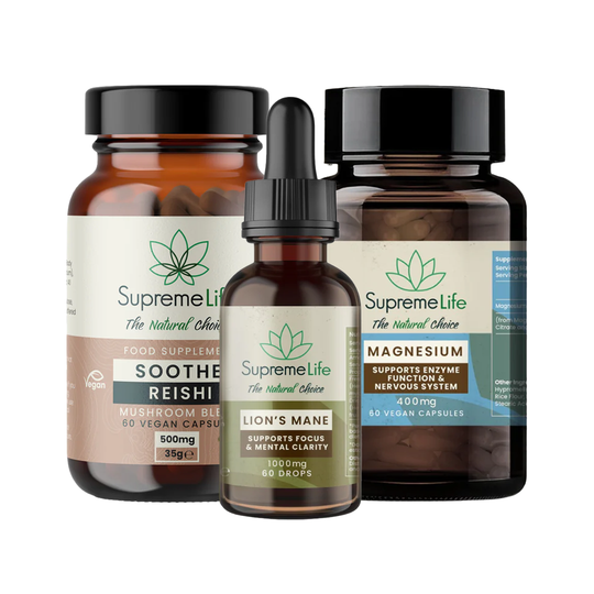 Menopause Support: Lions Mane Drops, Reishi and Magnesium Capsules Bundle