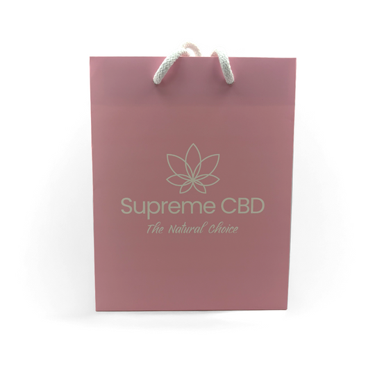 Supreme CBD Gift Bag - Luxury Laminated Pink with White Rope Handles