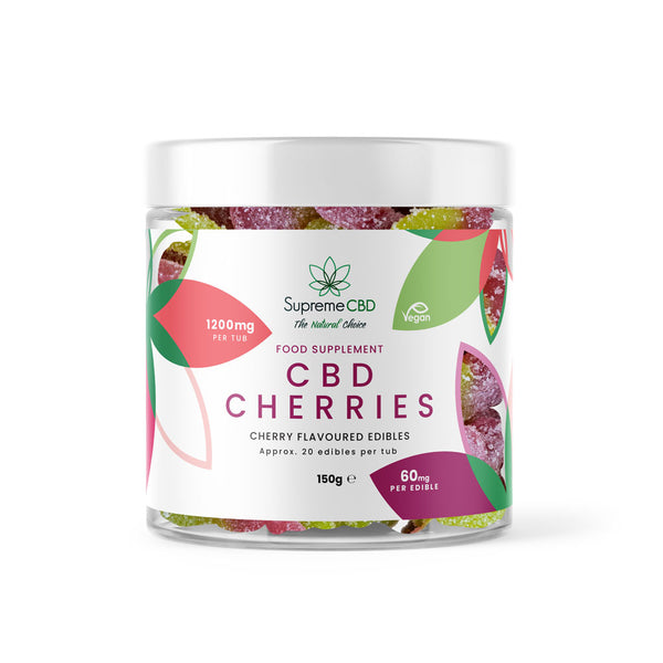 Supreme CBD Cherries edibles tub 1200mg vibrant taste